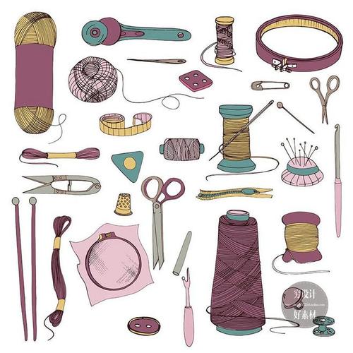 手绘剪刀线团针缝纫纺织裁缝生活常见物品eps矢量设计素材g1633淘宝网